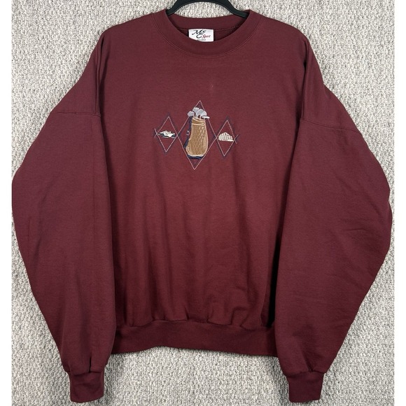 McSport Other - Vintage Y2K Golf Crewneck Sweatshirt Embroidered Golf Bag Burgundy‎ Men's XXL